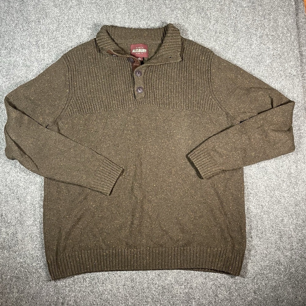 Alesbury Sweater 1/4 Button Men's XL Brown Speckled Pullover Preppy Hipster Golf